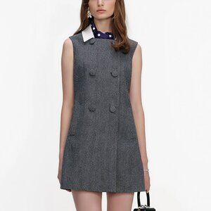 Self Portrait  Grey herringbone pattern scarf adorns the mini sleeveless dress